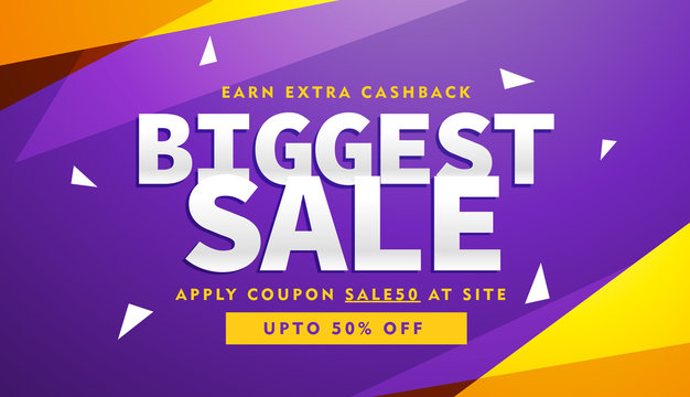 purple and yellow biggest sale discount voucher design template