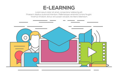 e-learning line flat design concept