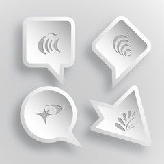 4 images: fish, hanoi pyramid, little man, plant. Abstract set.