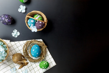 Top view accessories Happy Easter background.