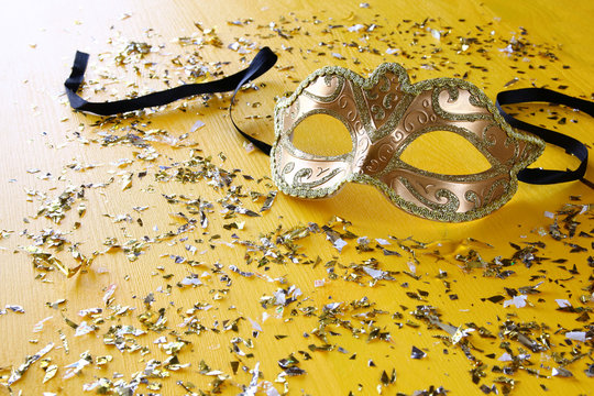 Image Of Yellow Lace Elegant Venetian Mask