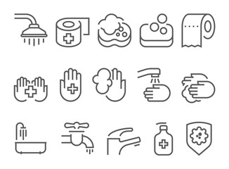 hygiene line icons set