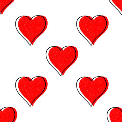 Seamless Pattern Red Heart with Contour