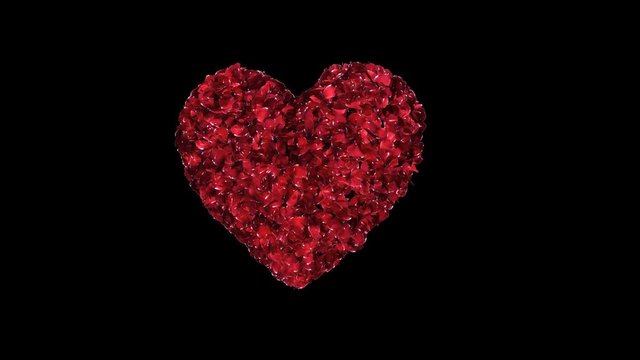 Fixated heart animation of red rose petals