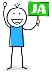 Figur sagt JA mit grünem Schild