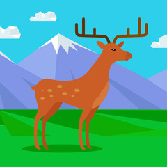 Fallow-deer in habitat Flat Design Illustration 