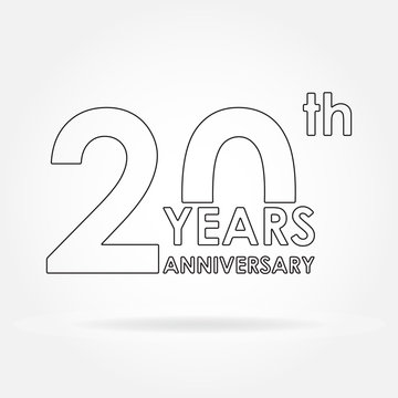 20 years anniversary sign or emblem. Template for celebration and congratulation design. 20th anniversary label. Outline vector illustration.