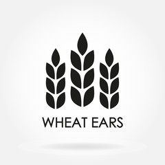 Wheat ears or rice icon. Crop, barley or rye symbol isolated on white background. Design element for beer label or bread packaging. Vector illustration.