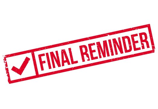 Final Reminder rubber stamp. Grunge design with dust scratches. Effects can be easily removed for a clean, crisp look. Color is easily changed.