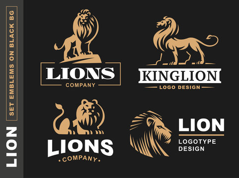 Lion logo set - vector illustration, emblem design on black background