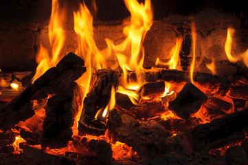 heat and flame in the fireplace