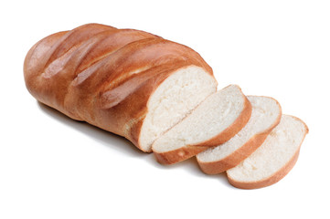 Fresh loaf of bread with sliced isolated on white background