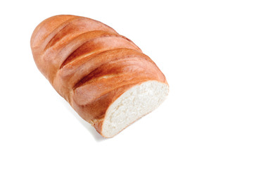 loaf of bread isolated on white. Top view