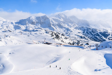 Fototapeta na wymiar View of mountains and ski slopes in Obertauern, Austria