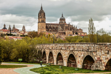 Roman bridge and "New Cathedral" in Salamanca
