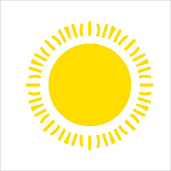 Yellow sun icon isolated on white background. Flat sunlight, sign. Trendy vector summer symbol for website design, web button, mobile app.