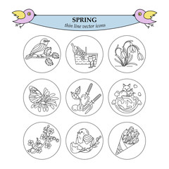 Spring thin line vector icons.