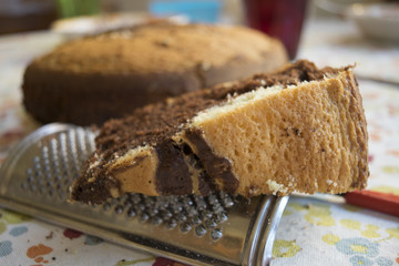 homemade slice of chocolate sponge cake