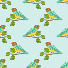 Seamless pattern with tit on a branch.