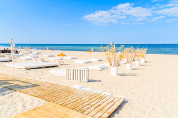Sunbeds on Jurata beach, Baltic Sea, Poland