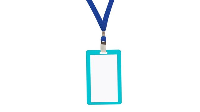 Animation Blank badge with blue neckband on white background