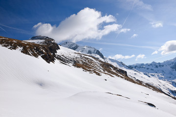 View of mountains in Austrian Alps during winter ski season, Ankogel area, Austria