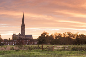 Fototapeta premium Salisbury cathedral and the West Harnham water meadows.