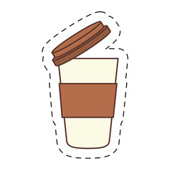 plastic cup coffee beverage portable cap open cut line vector illustration eps 10