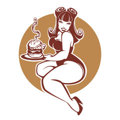 beauty plus size pinup girl with gigantic tasty burger
