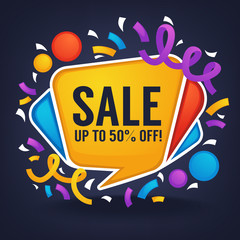 Sale banner looks like a bright glossy speech bubble