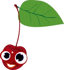 Funny red cherry with green leaf 