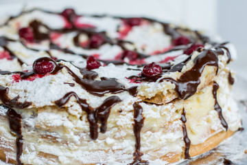 tasty cake with cherry and chocolate