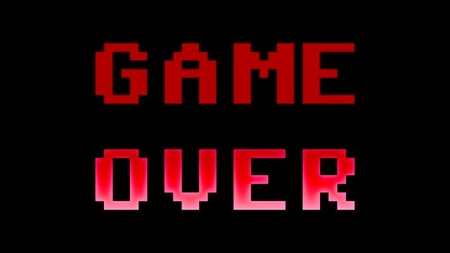 A 4k screen showing the text Game over - You are dead. 8 bit retro style.
