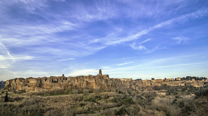 Fototapeta na wymiar Wonderful panoramic view of Pitigliano, a village famous for being built on tuff, Grosseto, Tuscany, Italy