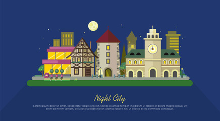 Night City. City Street Vector Illustration