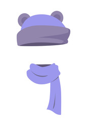 Violet Hat with Ears and Long Silk Scarf. Vector