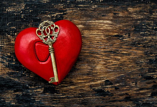 Valentines Day decoration Red heart golden key