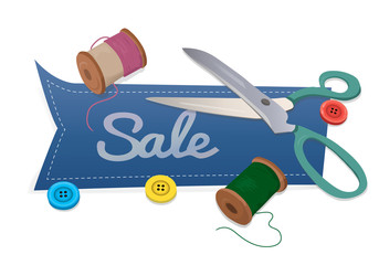 Word Sale with scissors and thread