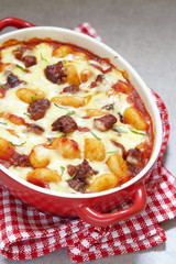 Homemade gnocchi with sausage and sauce