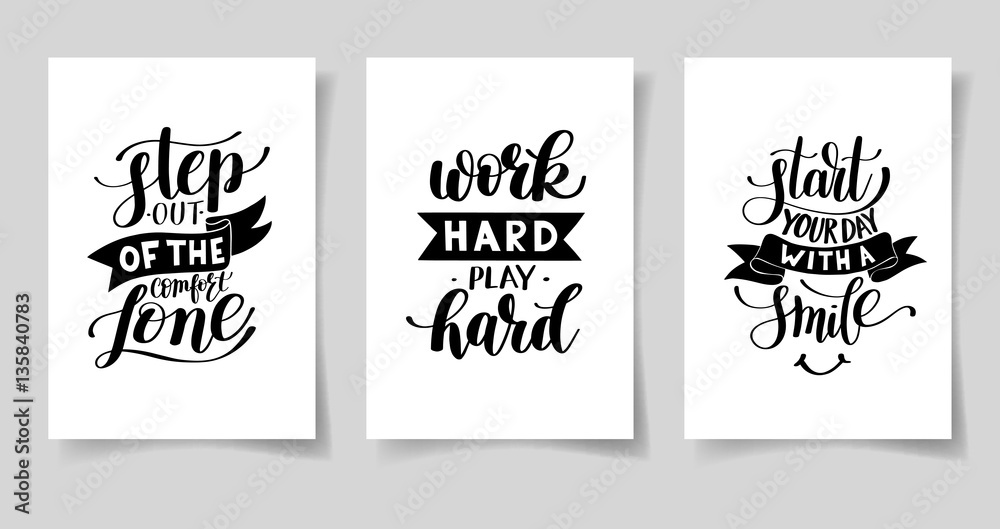 Wall mural set of three hand written lettering positive inspirational quote