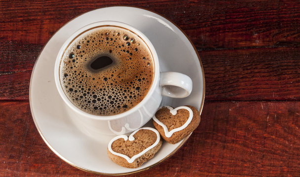  heart shaped cookies and white coffee cup © vadim yerofeyev