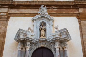 Fototapeta na wymiar Detail of the church facade in Marsala, Sicily, Italy