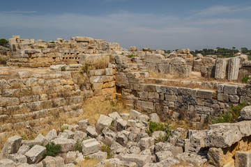 Ruined fortifications in the ancient city of Selinunte, Sicily,