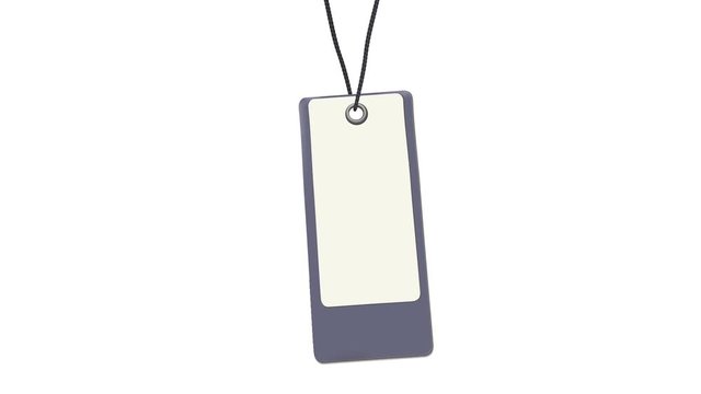 Animation Blank Black White tag on a rope on white background