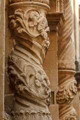 Baroque detail of the building in the historic part of Noto, Sic