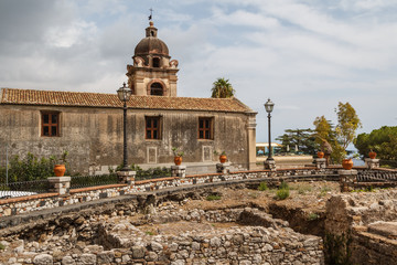 Fototapeta na wymiar Ruins of the ancient Roman baths in the historic centre of Taorm