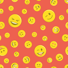 Emoticon seamless pattern on red.