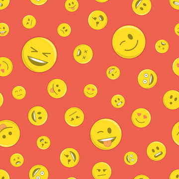 Emoticon Seamless Pattern On Red.