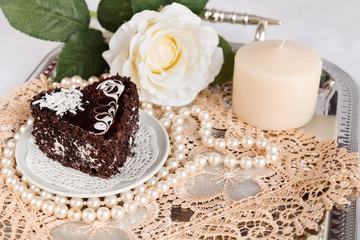 Breakfast coffee with chocolate cake