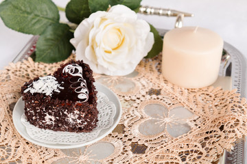 Breakfast coffee with chocolate cake